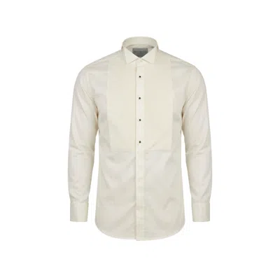 Ron Tomson Men's Neutrals Diagonal Pleated Wing Tip Collar Shirt - Beige In White