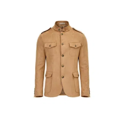 Ron Tomson Men's Neutrals Microsuede Lightweight Safari Jacket - Dark Beige In Multi