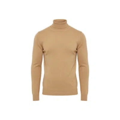Ron Tomson Men's Neutrals Roll Neck Knit Sweater - Camel In Blue