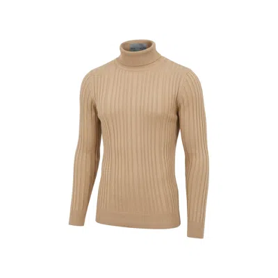 Ron Tomson Men's Neutrals Roll Neck Ribbed Sweater - Beige
