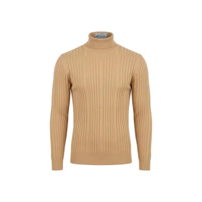 Ron Tomson Men's Neutrals Roll Neck Ribbed Sweater - Camel In Orange