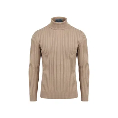 Ron Tomson Men's Neutrals Roll Neck Ribbed Sweater - Vizon In Brown