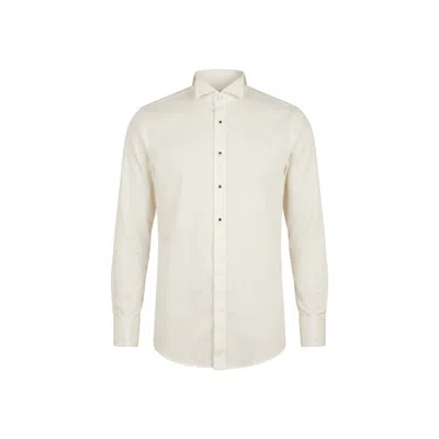 Ron Tomson Men's Neutrals Wing Classical Top Front Stud Tuxedo Shirt - Light Beige In White