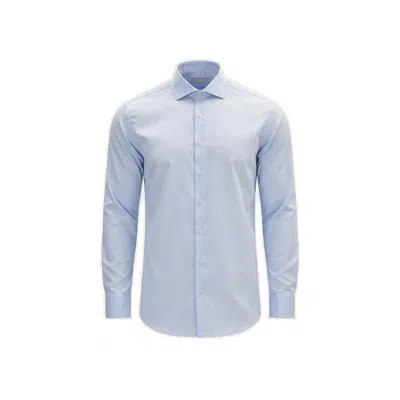 Ron Tomson Men's Non-iron Pure Cotton Spread Collar Dress Shirt - Blue
