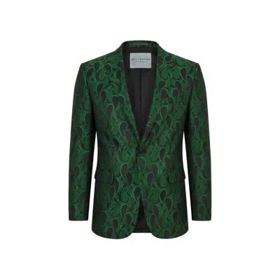 Ron Tomson Men's Peak Lapel Paisley Jacquard Tuxedo Jacket - Green 1 1