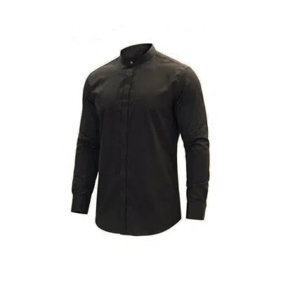 Ron Tomson Men's Pure Cotton Band Collar Dress Shirt - Black