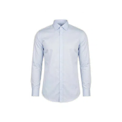 Ron Tomson Men's Pure Cotton Classic Collar Sateen Dress Shirt - Light Blue In Animal Print