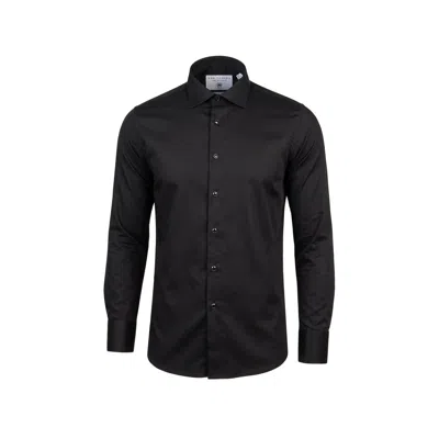 Ron Tomson Men's Pure Cotton Classic Collar Stud Button French Cuff Tuxedo Shirt - Black
