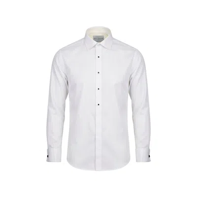 Ron Tomson Men's Pure Cotton Classic Collar Stud Button French Cuff Tuxedo Shirt - White