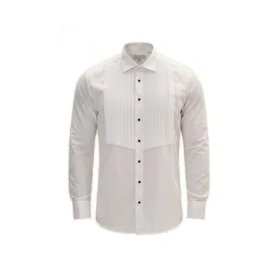 Ron Tomson Men's Pure Cotton Pleated Classic Collar Formal Shirt - White