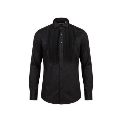 Ron Tomson Men's Pure Cotton Pleated Wing Tip Collar Shirt - Black Black