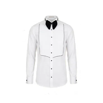 Ron Tomson Men's Pure Cotton Pleated Wing Tip Collar Shirt - White Black