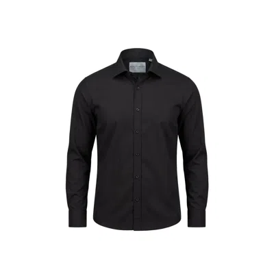 Ron Tomson Men's Pure Cotton Spread Collar Fitted Dress Shirt - Black