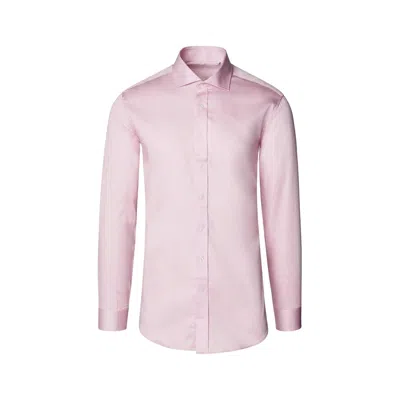 Ron Tomson Men's Pure Cotton Spread Collar Fitted Dress Shirt - Dark Pink