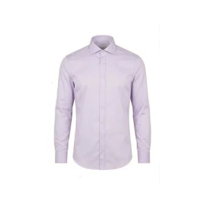Ron Tomson Men's Purple Pure Cotton Spread Collar Fitted Dress Shirt - Lavender In Animal Print