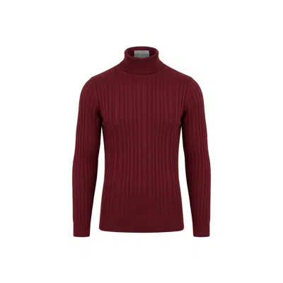 Ron Tomson Men's Red Roll Neck Ribbed Sweater - Burgundy
