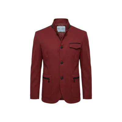 Ron Tomson Men's Red Stand Collar Denim Blazer - Wine