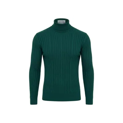 Ron Tomson Men's Roll Neck Ribbed Sweater - Green In Red