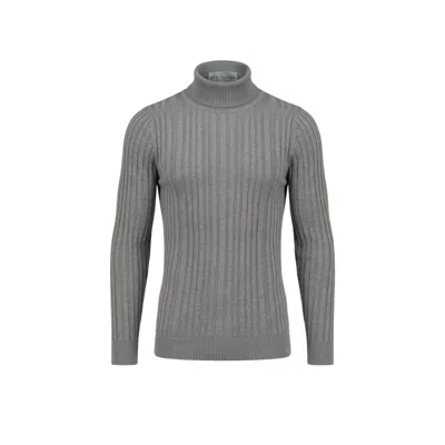 Ron Tomson Men's Roll Neck Ribbed Sweater - Grey In Multi