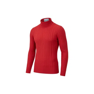 Ron Tomson Men's Roll Neck Ribbed Sweater - Red