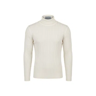 Ron Tomson Men's Roll Neck Ribbed Sweater - White
