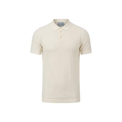 Ron Tomson Men's White Short Sleeve Textured Polo Shirt - Ecru