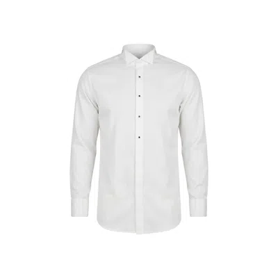 Ron Tomson Men's Wing Classical Top Front Stud Tuxedo Shirt - White Houndstooth