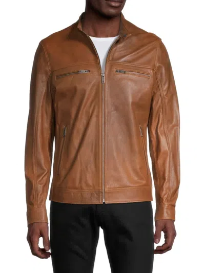 Ron Tomson Men's Zip Up Leather Jacket In Brown