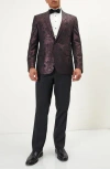 Ron Tomson Metallic Paisley Pattern Tuxedo Jacket In Burgundy