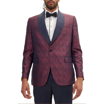 Ron Tomson Metallic Paisley Tuxedo Jacket In Burgundy