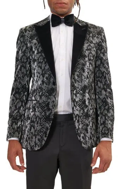Ron Tomson Metallic Velvet Flocking Tuxedo Jacket In Silver