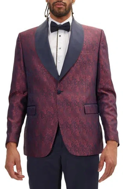 Ron Tomson Paisley Pattern Tuxedo Jacket In Burgundy