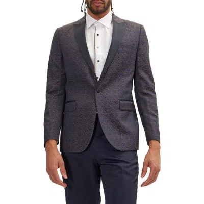 Ron Tomson Paisley Pattern Tuxedo Jacket In Navy