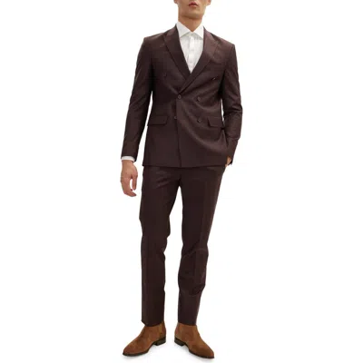Ron Tomson Pinstripe Merino Wool Double Breasted Tuxedo In Currant