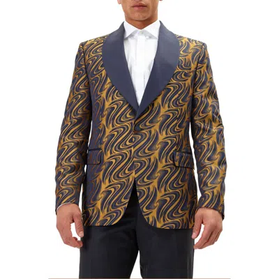 Ron Tomson Psychedelic Texture Tuxedo Jacket In Navy Gold