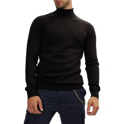 Ron Tomson Roll Neck Rib Knit Sweater In Black