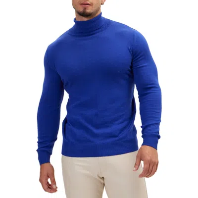 Ron Tomson Roll Neck Rib Knit Sweater In Electric Blue