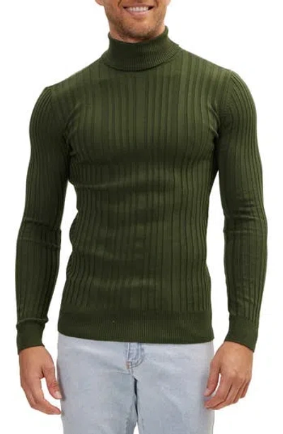 Ron Tomson Roll Neck Rib Knit Sweater In Khaki