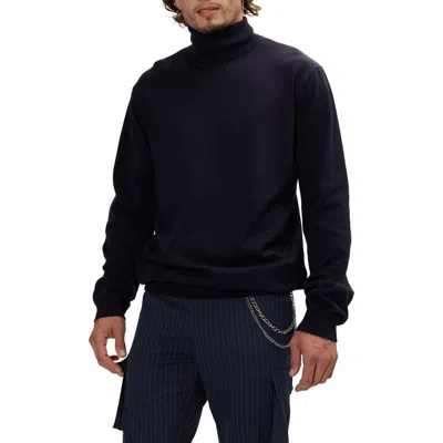 Ron Tomson Roll Neck Rib Knit Sweater In Navy