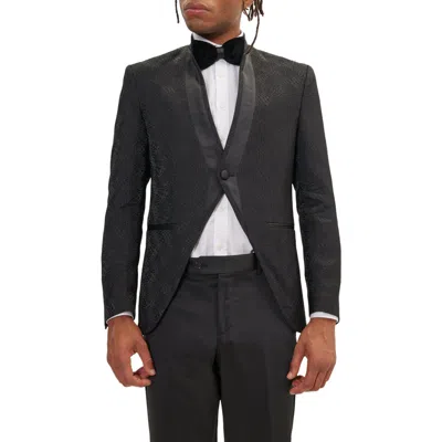 Ron Tomson Satin Embellished Tuxedo Jacket In Black