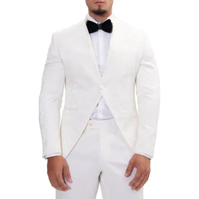 Ron Tomson Satin Embellished Tuxedo Jacket In Off White