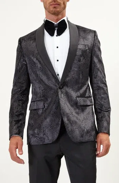 Ron Tomson Snake Embossed Velvet Tuxedo Jacket In Black Anthracite