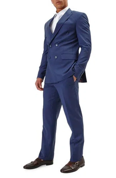 Ron Tomson Super 120s Wool Double Breasted Tuxedo Jacket In Dark Blue
