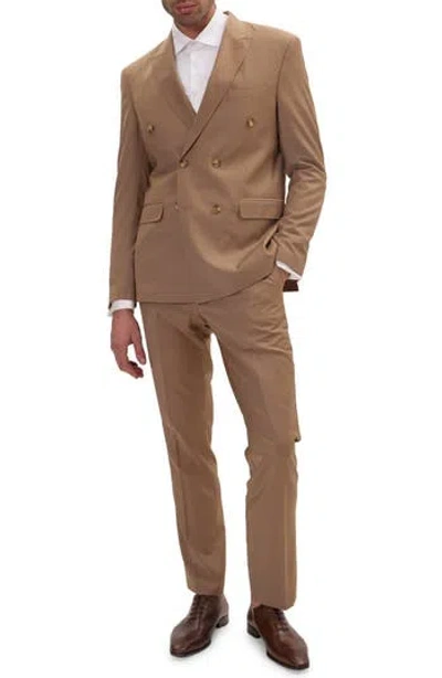 Ron Tomson Super 120s Wool Double Breasted Tuxedo Jacket In Khaki