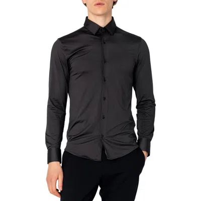 Ron Tomson Tapered Travel Dress Shirt In Black
