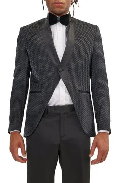 Ron Tomson Textured Satin Tuxedo Jacket In Black