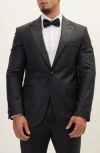 Ron Tomson Trim Fit Peak Lapel Wool & Silk Tuxedo In Black