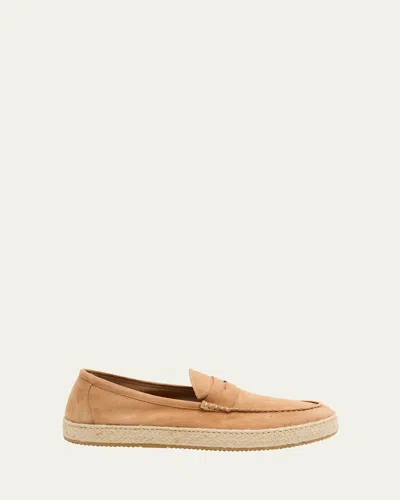 Ron White Men's Dylan Weatherproof Suede And Raffia Slip-on Sneakers In Caramel