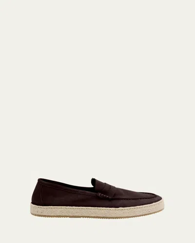 Ron White Men's Dylan Weatherproof Suede And Raffia Slip-on Sneakers In Chocolate