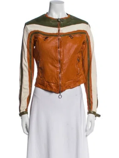 Pre-owned Roncarati Leather Colorblock Pattern Biker Jacket In Multi